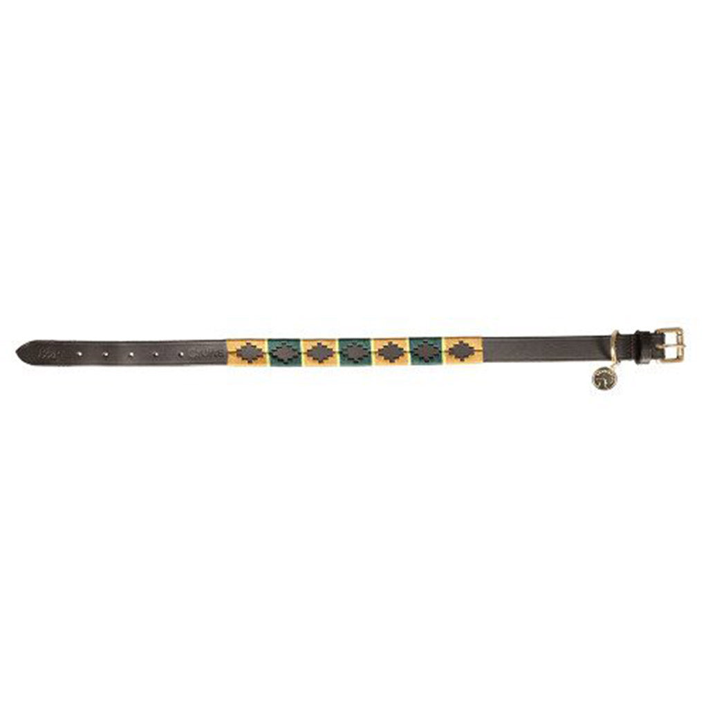 Benji & Flo Sublime Polo Leather Dog Collar - Green/Gold - X Small