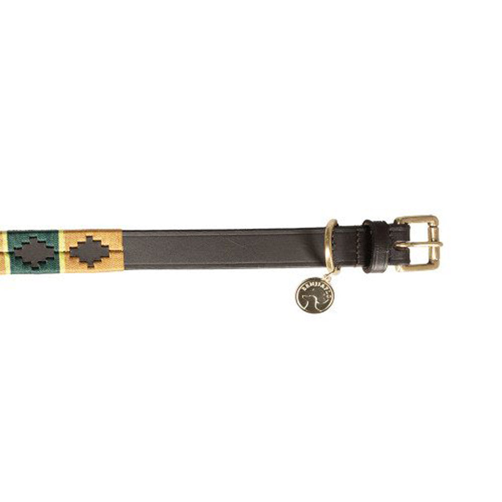 Benji & Flo Sublime Polo Leather Dog Collar - Green/Gold - X Small