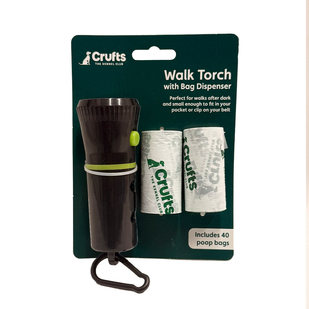 Crufts LED Walk Torch & Dog Poop Bag Dispenser (Includes 40 Bags)