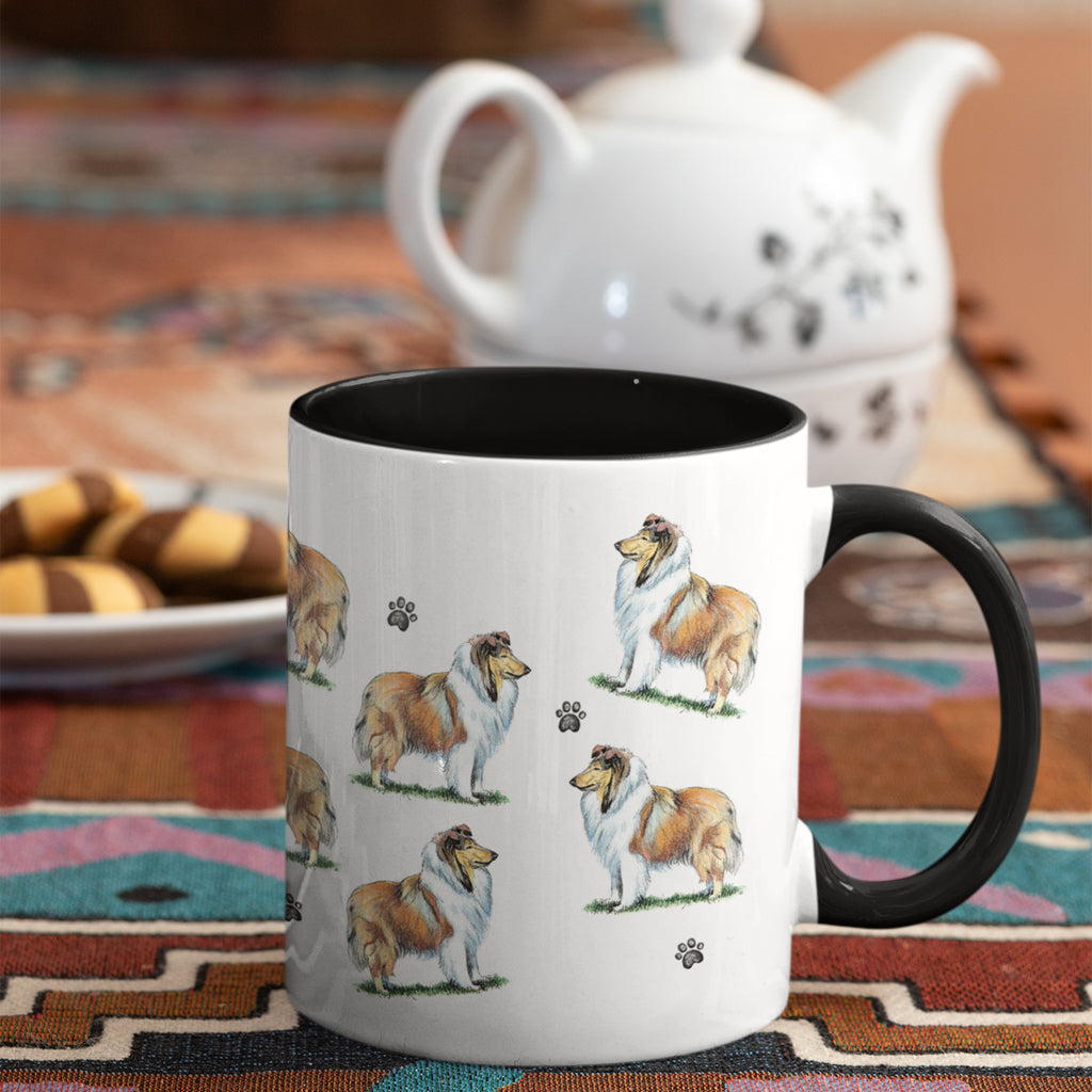 Rough Collie Large Porcelain Colour Handle Mug
