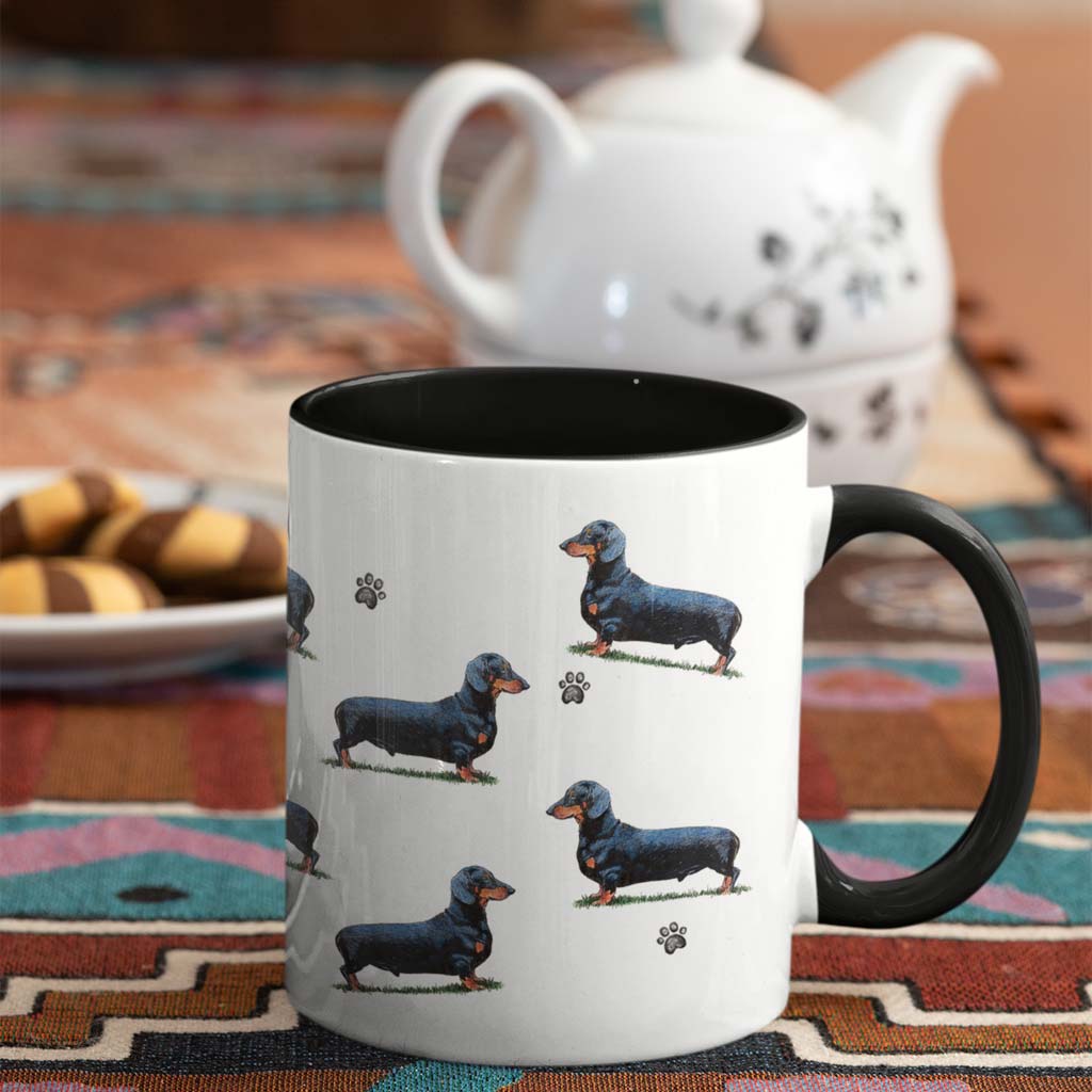 Dachshund (Smooth Haired) Large Porcelain Colour Handle Mug