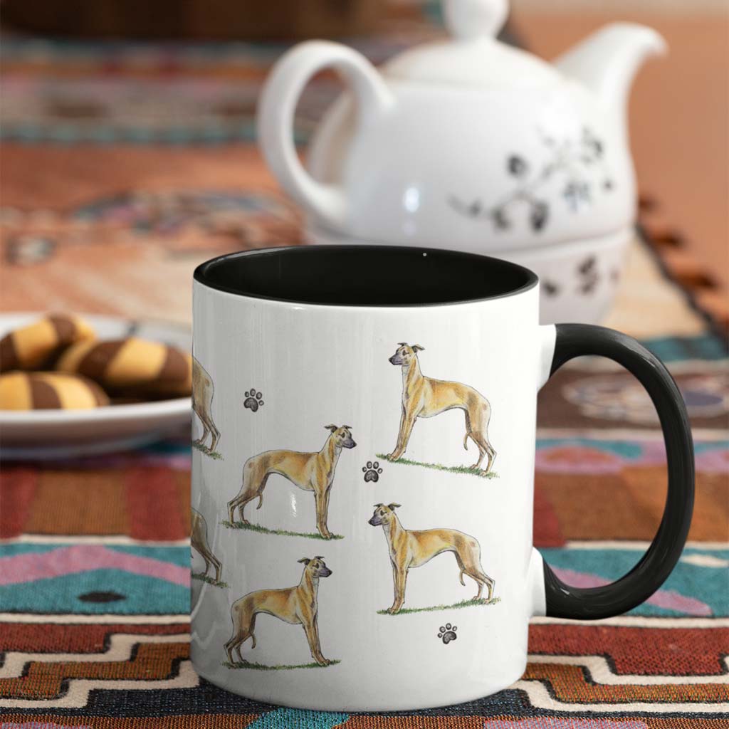 Whippet Large Porcelain Colour Handle Mug