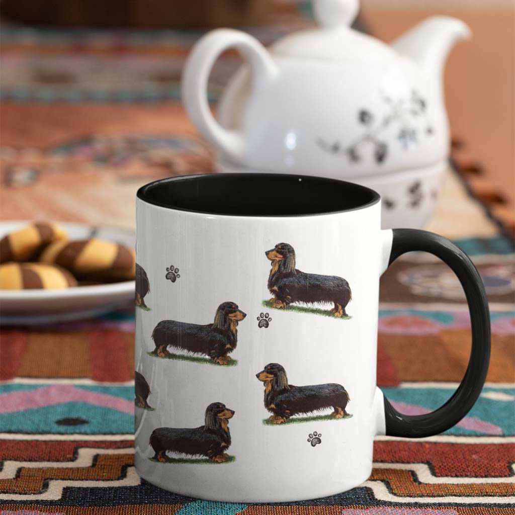 Dachshund (Miniature Long Haired) Large Porcelain Colour Handle Mug
