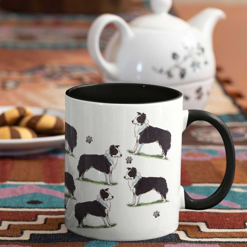 Border Collie Large Porcelain Colour Handle Mug