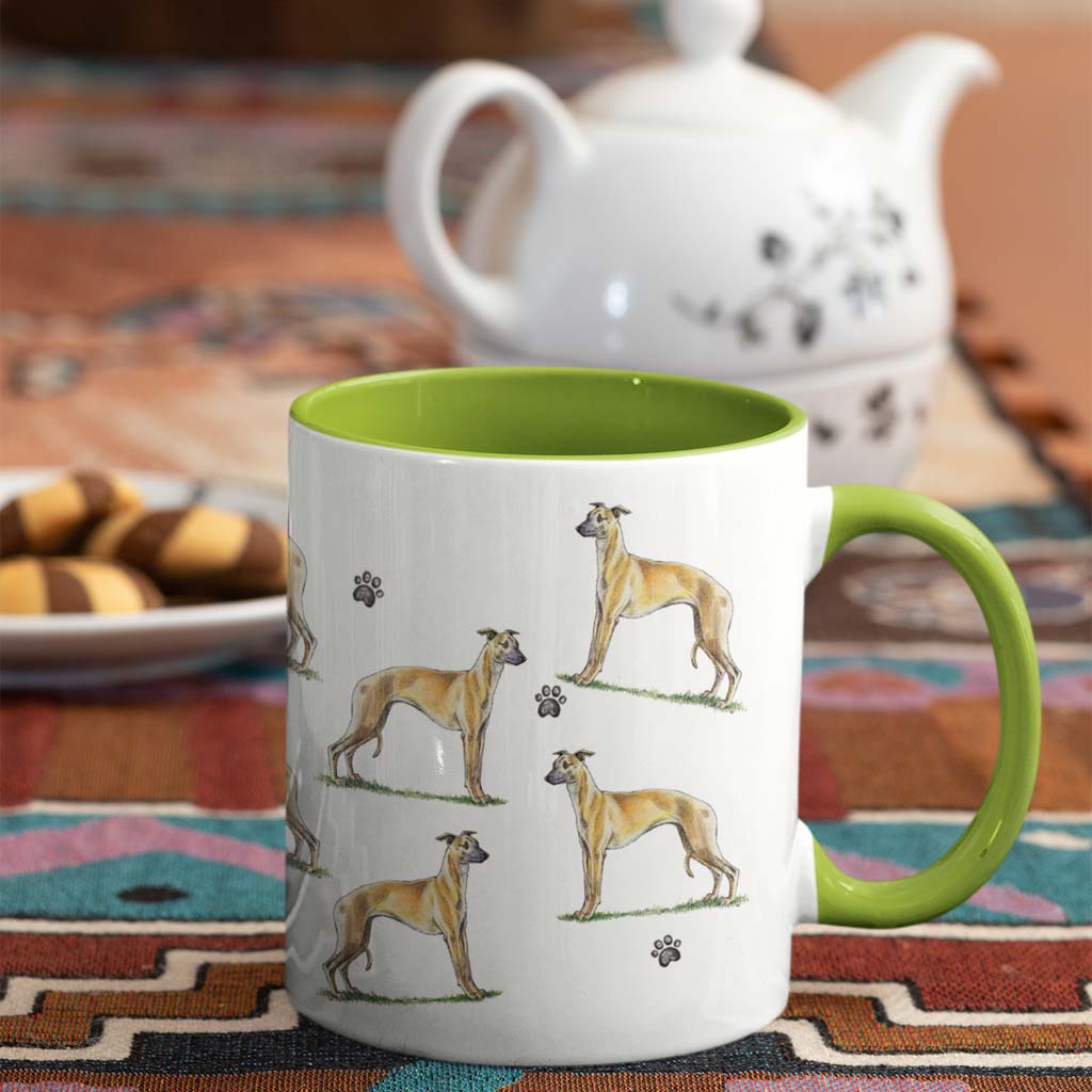 Whippet Large Porcelain Colour Handle Mug