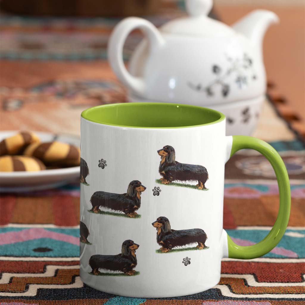 Dachshund (Miniature Long Haired) Large Porcelain Colour Handle Mug
