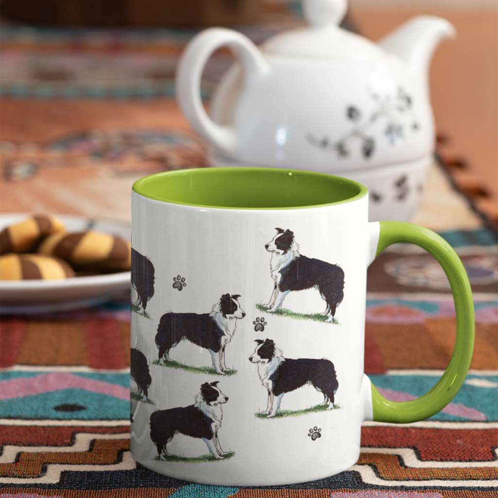 Border Collie Large Porcelain Colour Handle Mug