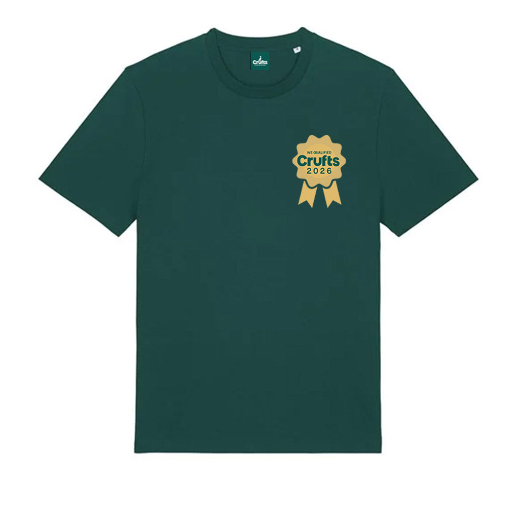 Crufts 'We Qualified' 2026 Rosette Pocket Print Organic T-Shirt | Competitor Gift